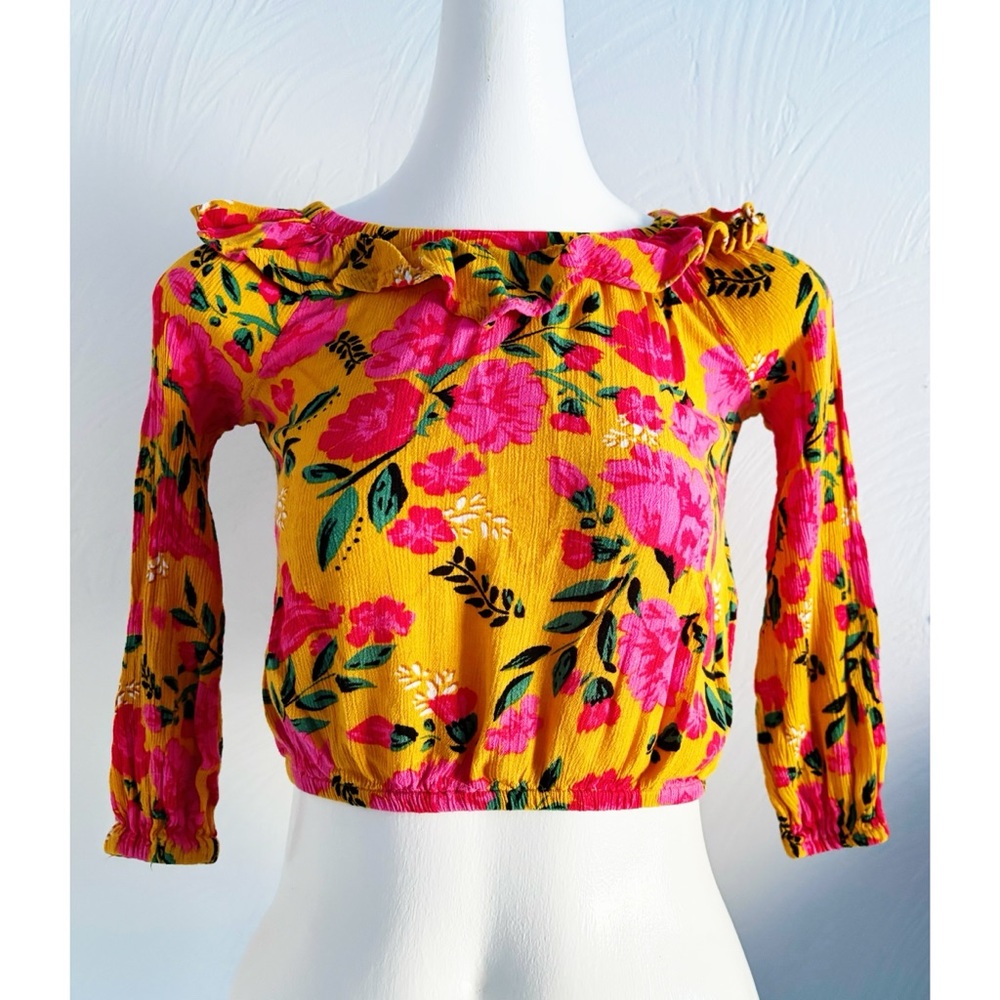 NWOT Billabong Off Shoulder Floral Crop Blouse XS - Ruffle Floral - No Flaws